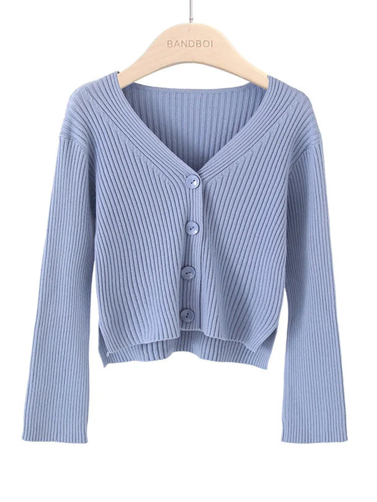 Autumn Women Long Sleeve Knitted short Cardigan Sweater Winter Casual Loose V Neck Bottons Sweater Coat Elegant Winter Clothes