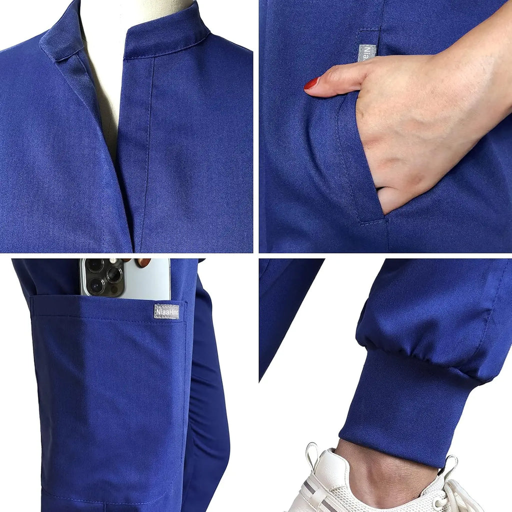 niaahinn Scrubs Set for Women Nurse Uniform Jogger Suit Stretch Top & Pants with Multi Pocket for Nurse Esthetician Workwear