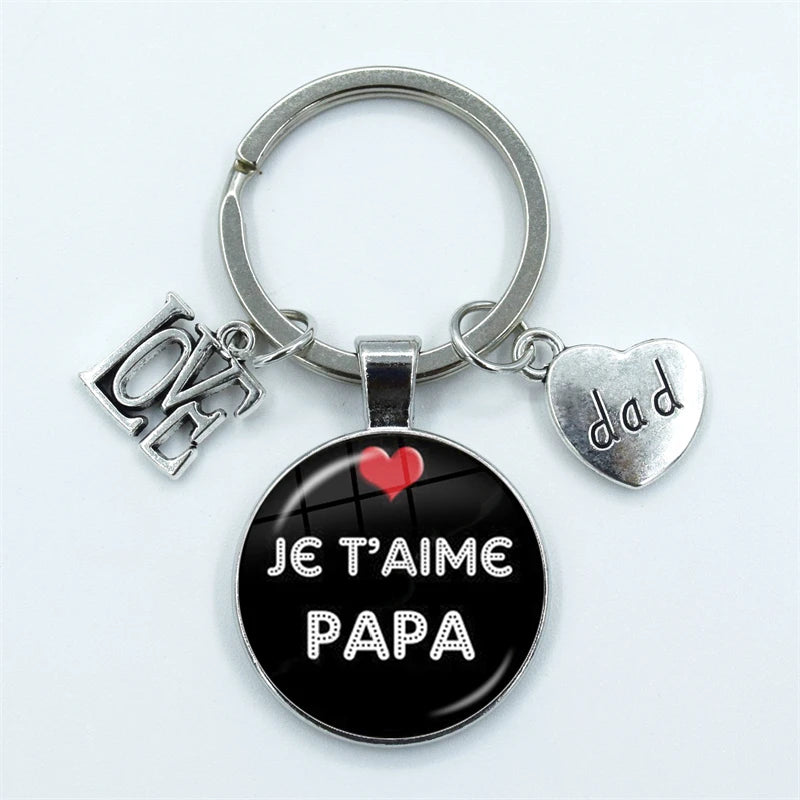 I Love Dad Keychain My Dad Is A Super Hero Pendant Glass Dome Cabochon Key Ring Father's Day Best Gift