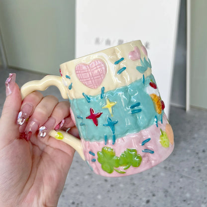 500 ML Large Capacity Coffee Mug Household High Beauty Cute Ceramic Breakfast Milk Cup Creative Relief Water Cups Birthday Gift