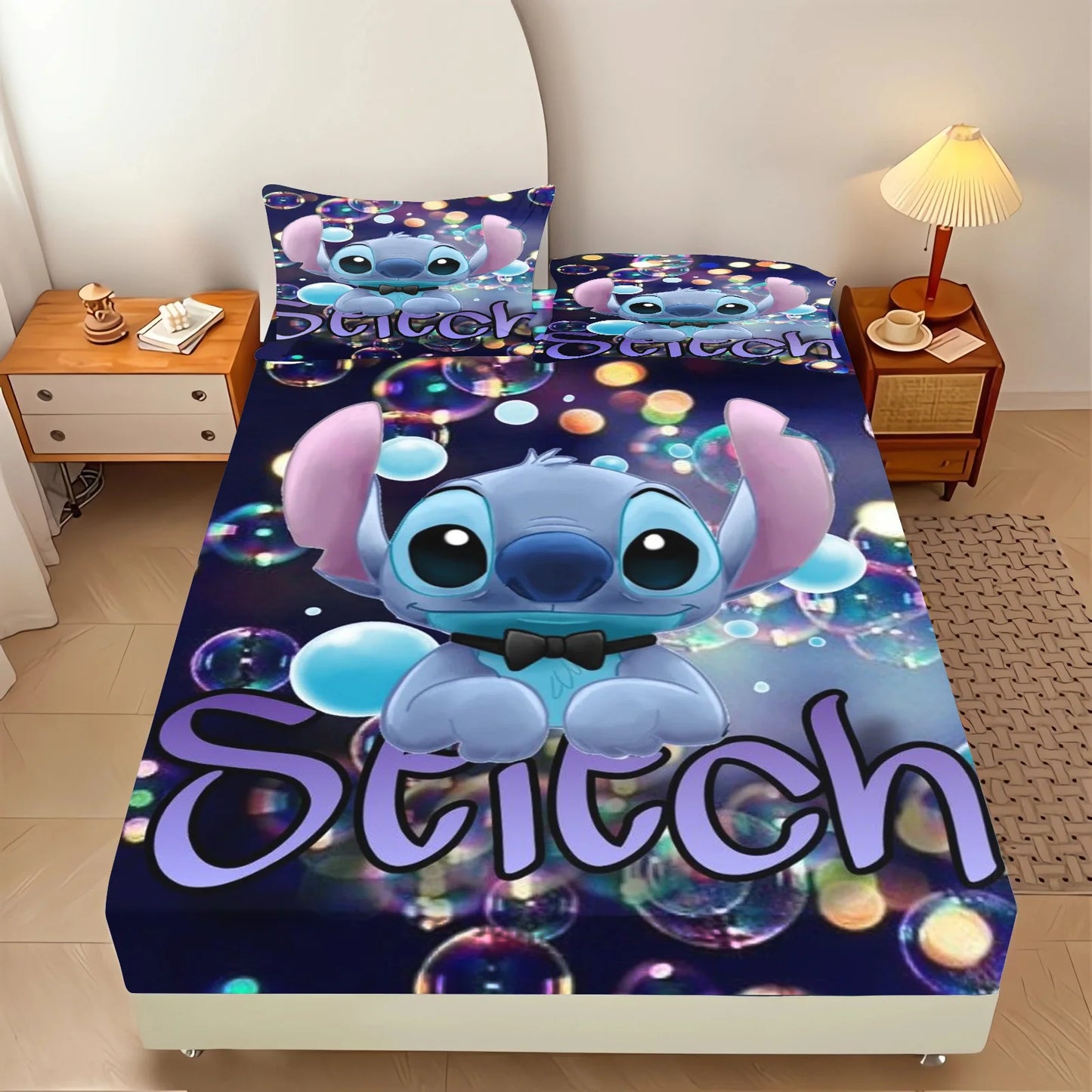 Stitch Anime  Printed Fitted Sheet Suitable For Children And Adults Home Decor Bedding Set Bed Cover Full