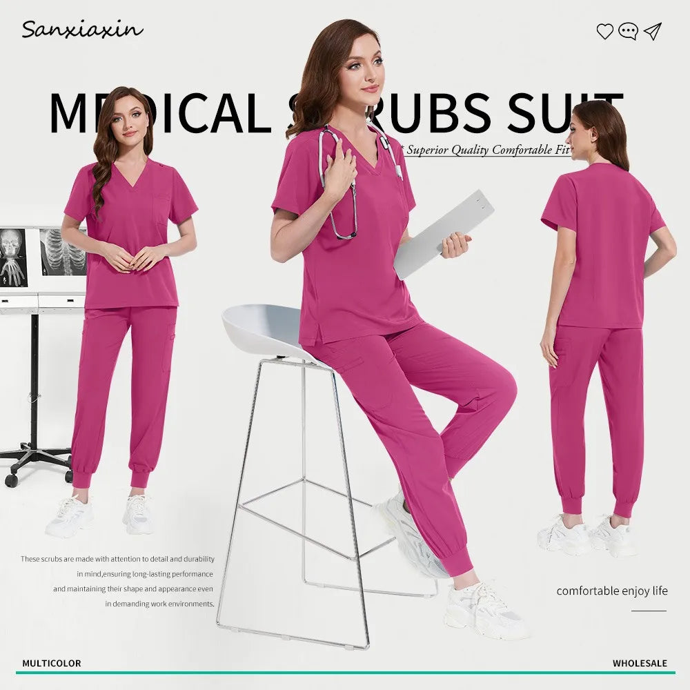 Beauty Salon Work Set Operating Room Scrub Nursing Uniforms with Antibacterial Wrinkle Doctor Medical Workwear Nurse Accessories