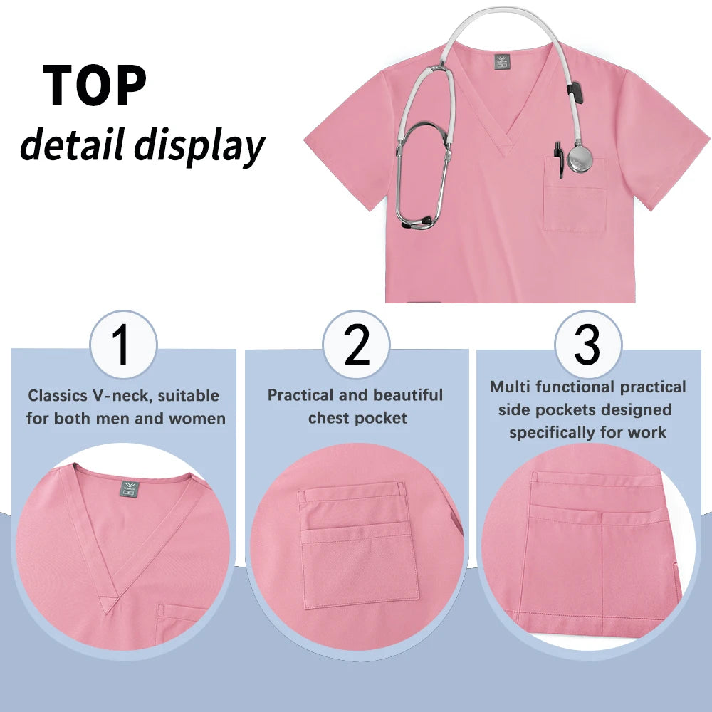 Elastic Scrubs Set Hospital Surgical Scrubs Tops Pants Nurse Nursing Workwear Doctors Clothes Medical Accessories Uniform Unisex