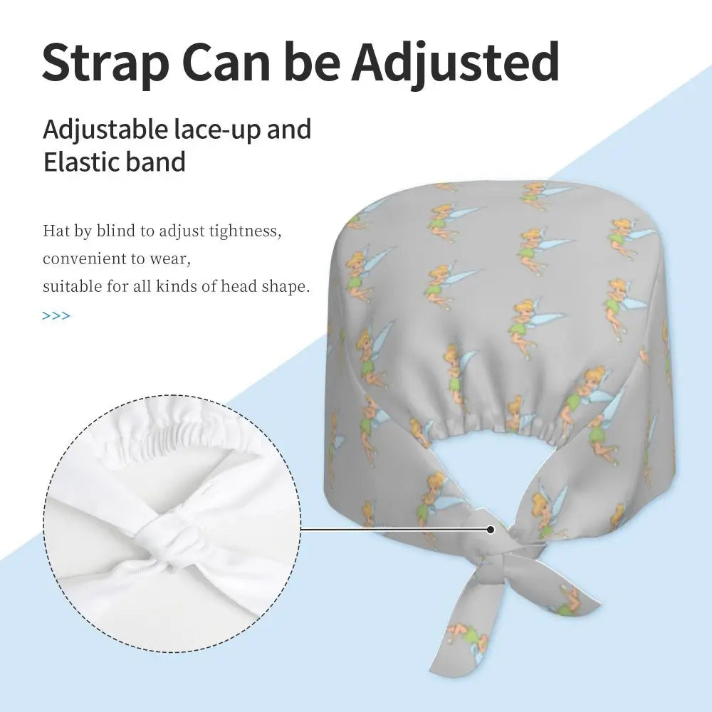 Custom Tinker Bell Breathable Nursing Work Cap Surgical Scrub Caps Unisex Nurse Medical Cap Cartoons Scrubs Hat Medical Surgical