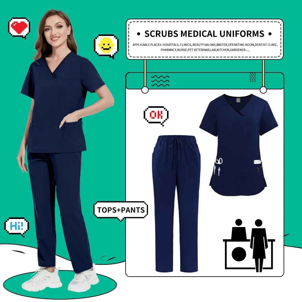 Nurse Uniforms Women Casual Short Sleeved Apparel Set Pharmacy Working Clothes Medical Suits Pet Hospital Doctor Nursing Uniform
