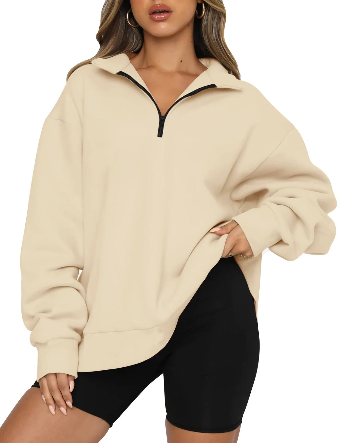 Women Sweatshirts Turn Down Collar Zipper Pullovers Long Sleeve Spliced Thick Warm Sweatshirt Outwear Autumn Winter 2024