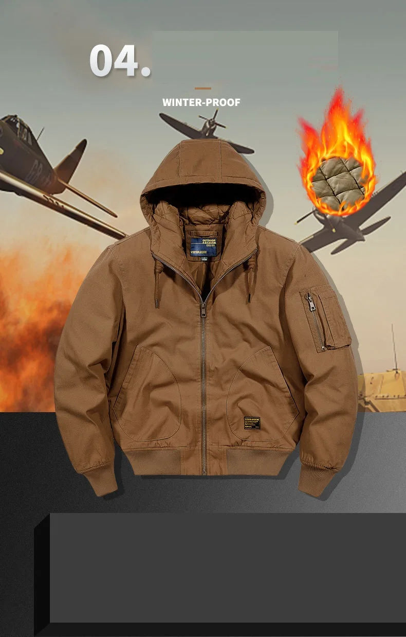 Winter Bomber Jacket 100% Cotton Hooded Warm Thick Overcoat Quilted Cotton Padded Tactical New Parkas Thermal Parkas Coats