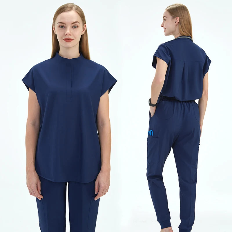 Premium Women's Scrub Sets Mandarin Collar Nurse Uniform Doctor Clothes Tunic Jogger Pant Surgical Scrubs Outfit 10 Pockets S180
