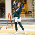 New Arrived Women Suit Fashion Slim Business Office OL Dark Green Jacket Set Formal Blazer + Pants Suits Feminino Female