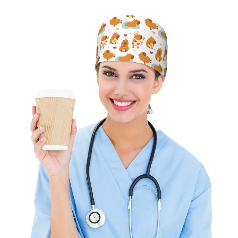 Custom Cartoon Capybara Medical Staff Scrubs Hat Women Men Comic Doctor Nursing Surgical Cap Scrub Caps