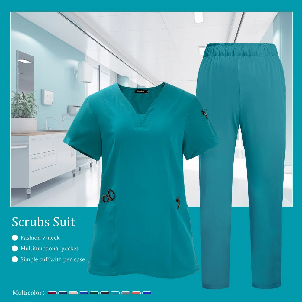 Pet Grooming Institutions Scrub Set Unisex V-Neck Beauty Salon Work Clothes Spa Uniforms Dentistry Surgical Scrub Tops Pants Set