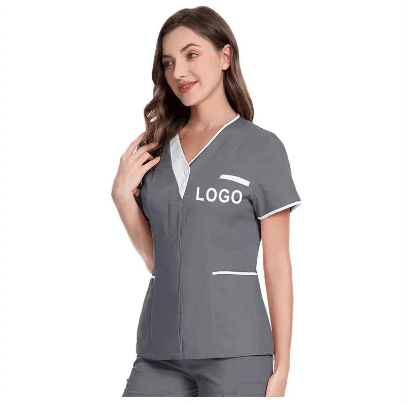 Custom Nurse UniformScrubs Tops Short Sleeve Pocket Clinic Nursing Scrub Tops Healthcare Carer Tunic Design Print Logo