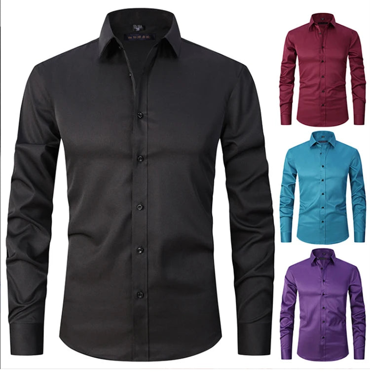 6XL 7XL 8XL Spring and Autumn Shirt Men's Long Sleeve Large Luxury Business Casual Slim Solid Color Wrinkle Free Press