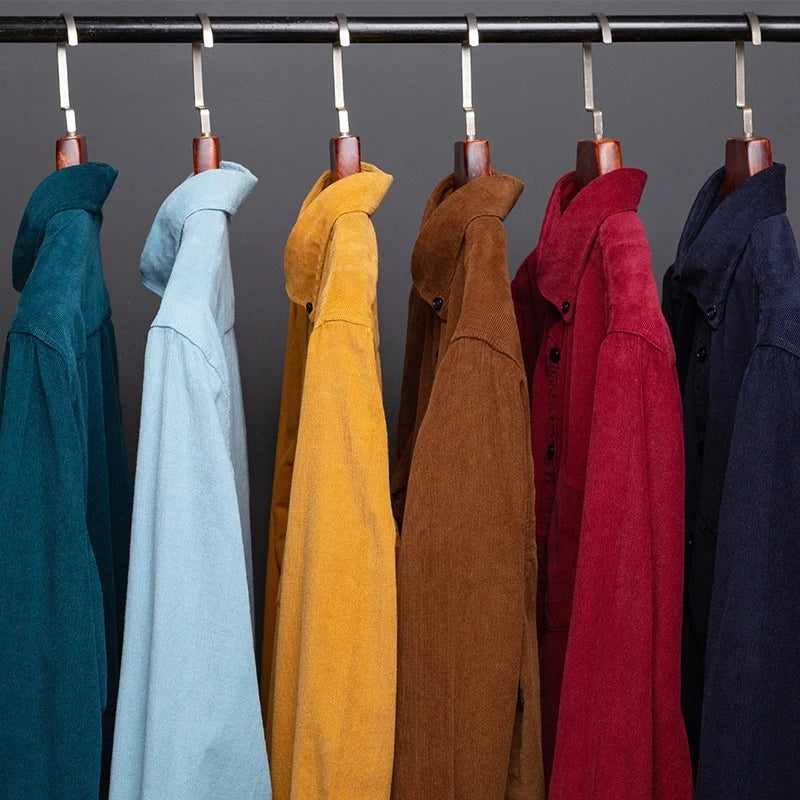 Size S-7XL Men's Corduroy Shirt Long Sleeve Cotton Casual Regular Fit Soft Comfortable Formal Dress Shirts Blouse Men Clothes