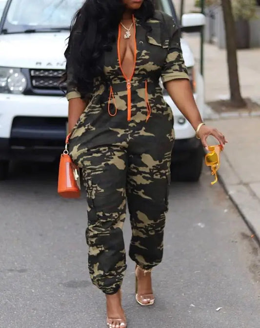 Fashion Jumpsuits for Woman 2025 Summer Camouflage Print Zipper Pocket Design Casual One Pieces Jumpsuit Streetwear Y2K Clothing