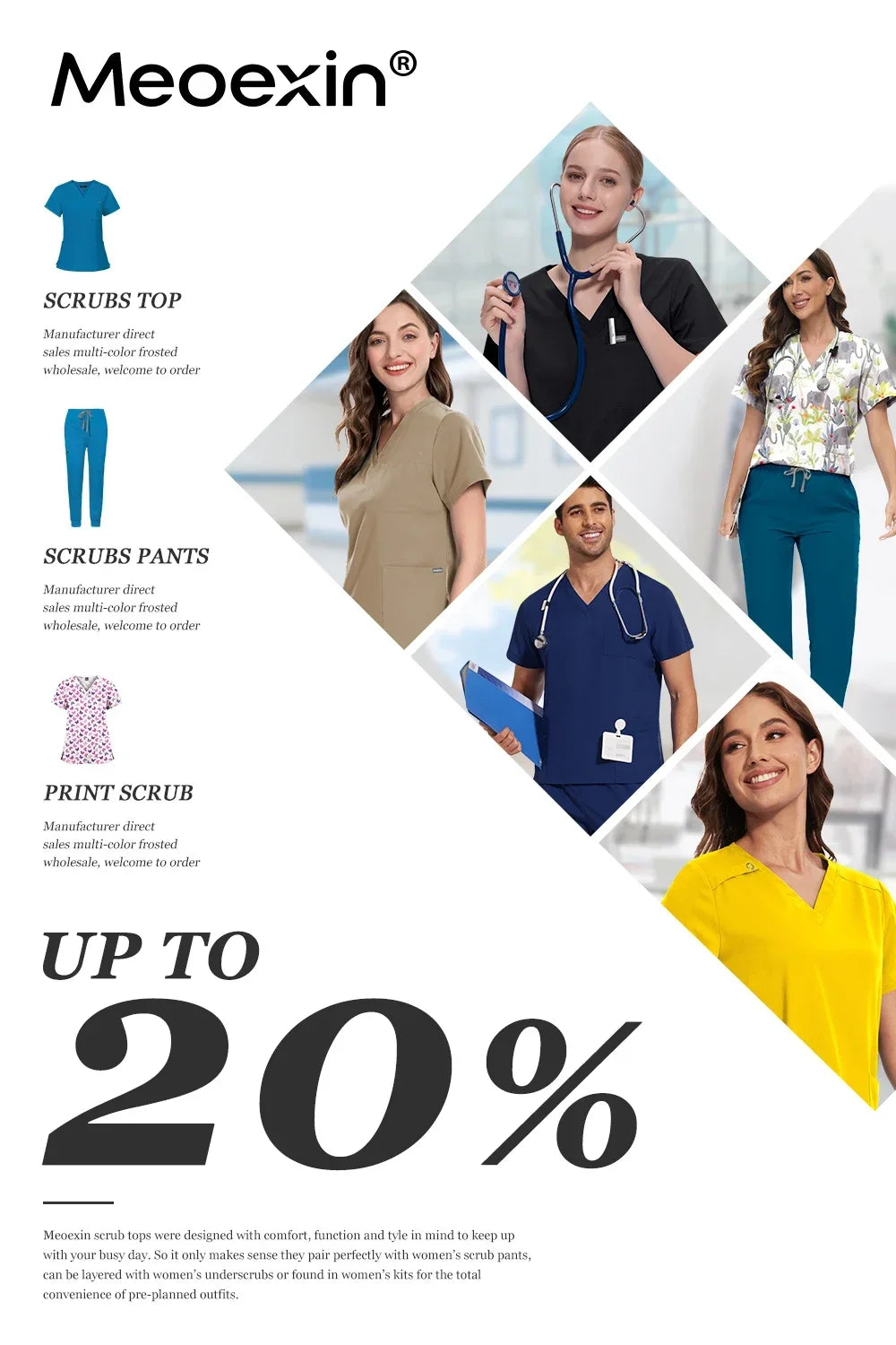 Scrubs Uniform Woman Cotton Print Scrub Healthcare Scrubs Women Fashion with Pockets Short Sleeve Nurse Uniform Tops Pants Sets