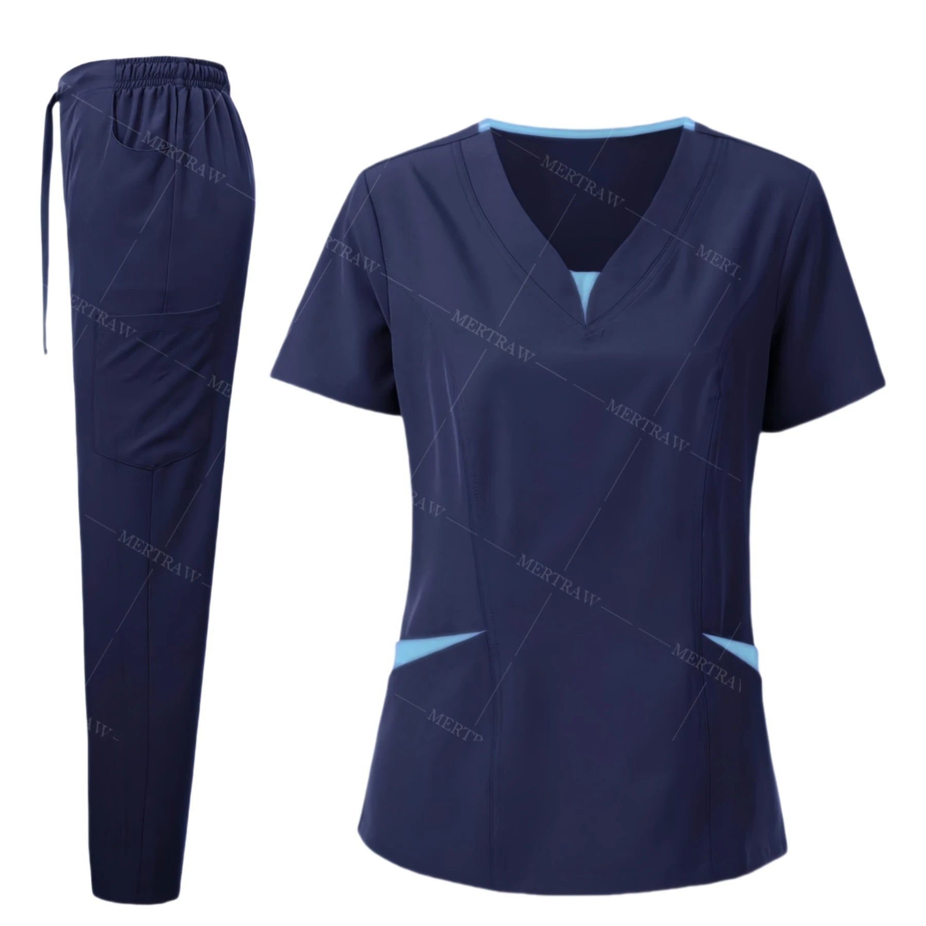 Scrub Set for Women Nurse Blouses Trendy V Neck Plus Size Nursing Blouse Beautiful Solid Color Workwear Scrub Tops and Pants