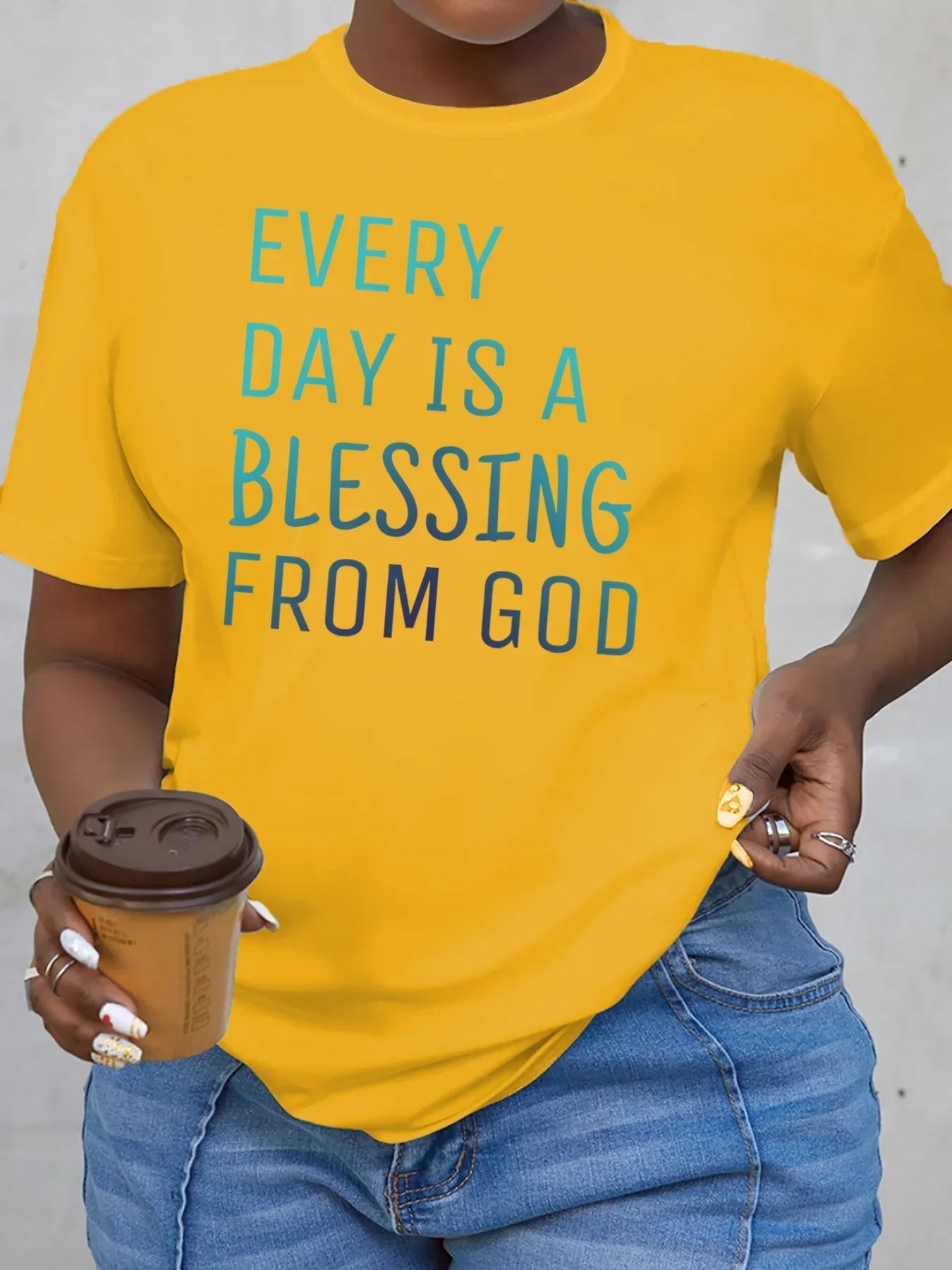 Women Plus Size Clothing Summer Round Neck Short Sleeve Printed Letter Casual BLESSING Plus Size T-Shirts Y2k Top