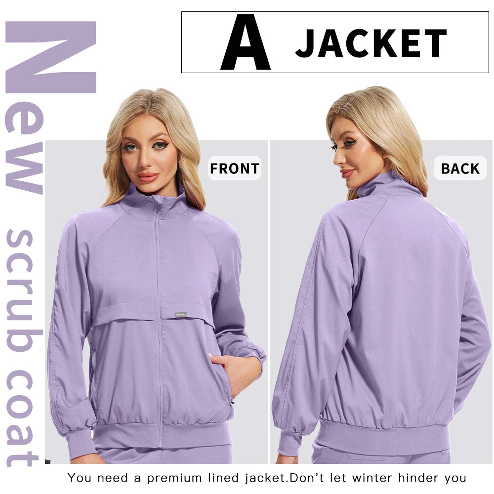 Women Men's Spring Autumn Soft Long Sleeve Jacket Medical Clinical Nurse Coats Hospital Pharmacy Work Top Pocket Dentist Outwear