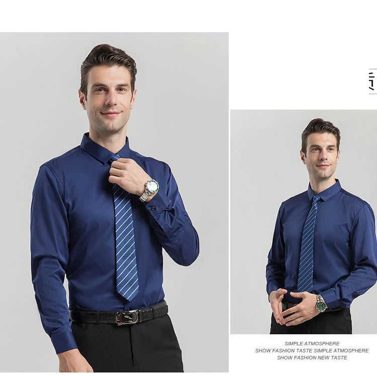 6XL 7XL 8XL Spring and Autumn Shirt Men's Long Sleeve Large Luxury Business Casual Slim Solid Color Wrinkle Free Press