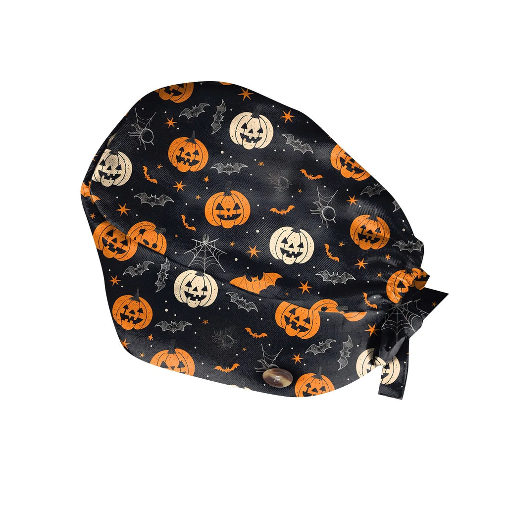 Halloween Print Work Cap Fashionable Casual Women's Printed Elastic Scrub Hat Unisex Work Caps Nurse Accessories Nurse Cap