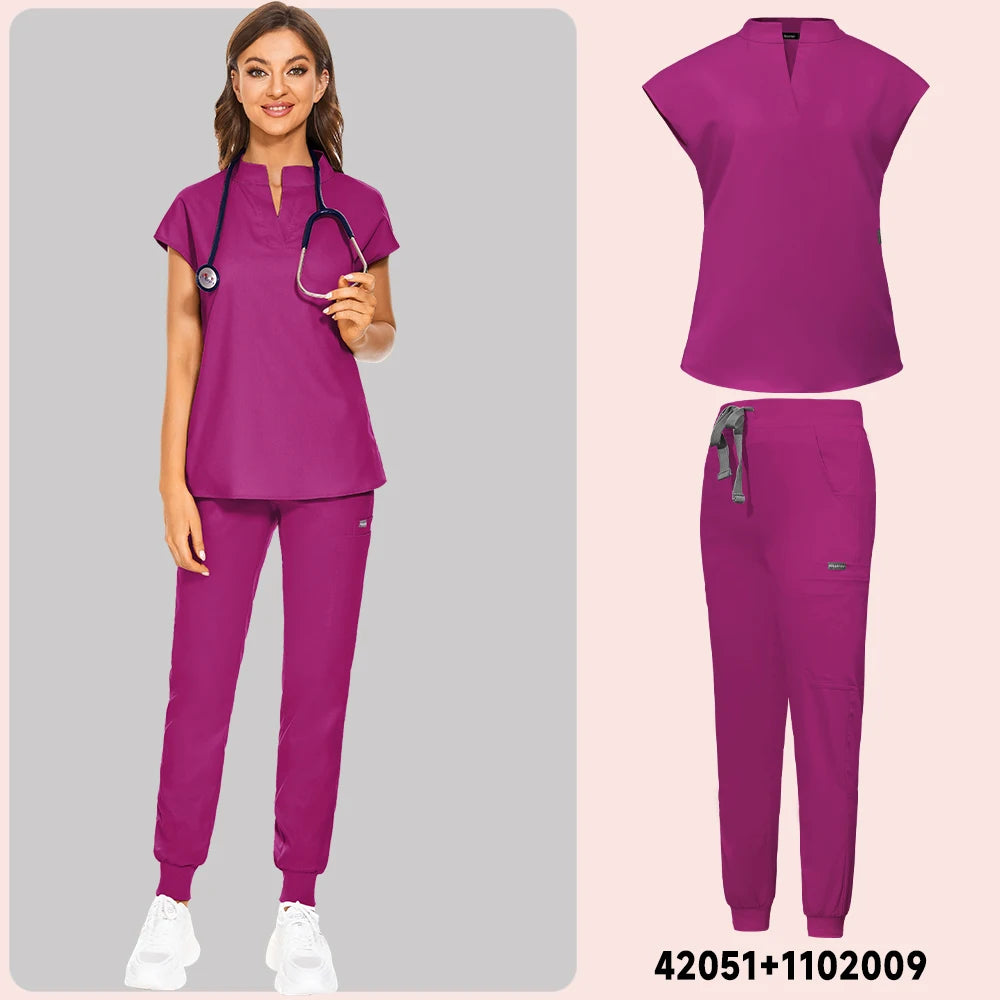 Slim Fit Scrubs Medical Uniforms Women Scrubs Tops Pant Hospital Nurses Accessories Dental Clinic Beauty Salon Spa Lab Workwear