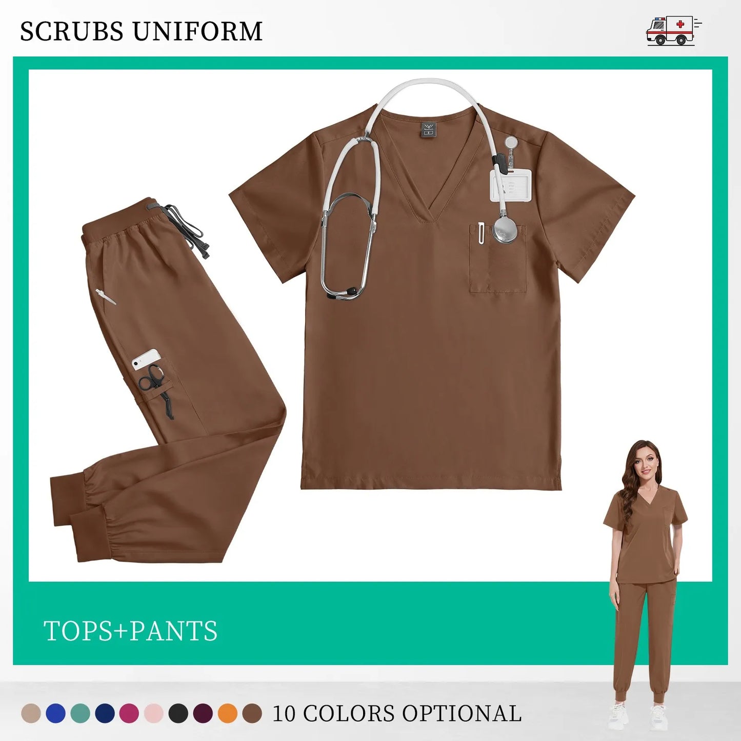 Beauty Salon Work Set Operating Room Scrub Nursing Uniforms with Antibacterial Wrinkle Doctor Medical Workwear Nurse Accessories