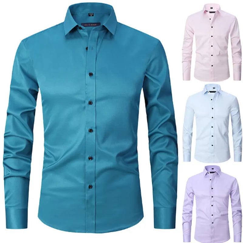 6XL 7XL 8XL Spring and Autumn Shirt Men's Long Sleeve Large Luxury Business Casual Slim Solid Color Wrinkle Free Press