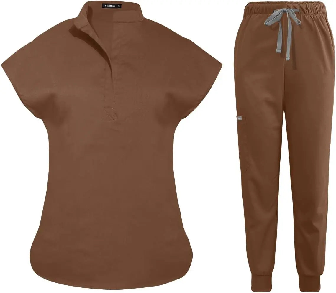 niaahinn Scrubs Set for Women Nurse Uniform Jogger Suit Stretch Top & Pants with Multi Pocket for Nurse Esthetician Workwear