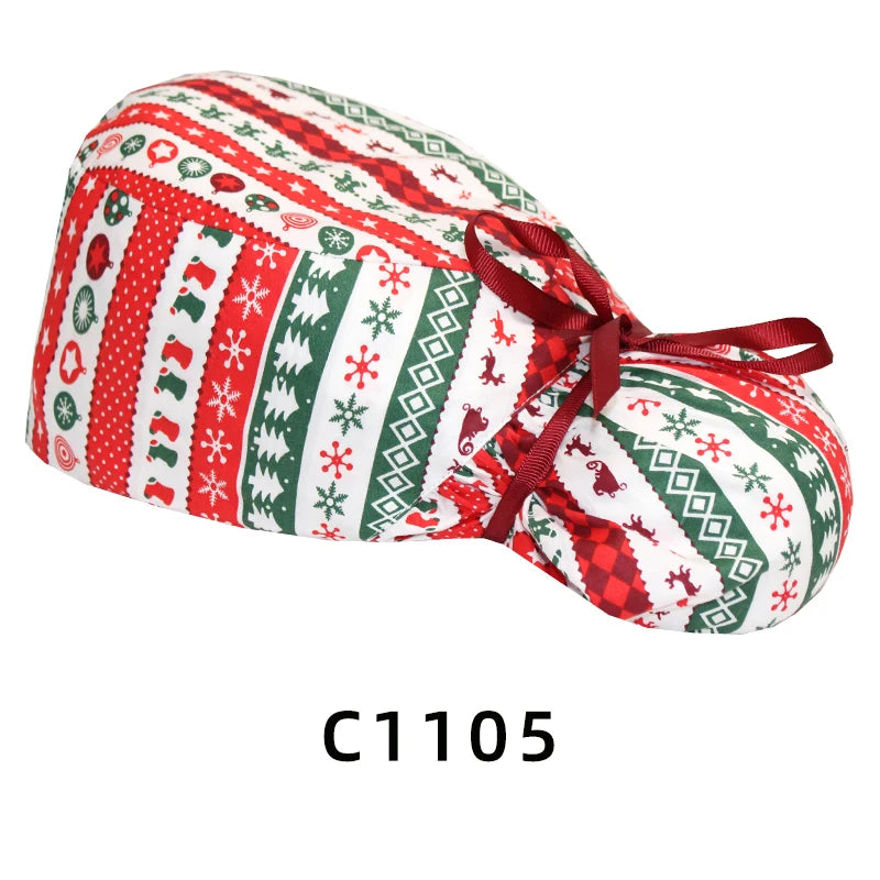 Christmas Snowman Scrub Caps for Long Hair Cotton Surgical Hats Dental Nursing Caps Women Men Hospital Clinic Medical Caps C1093