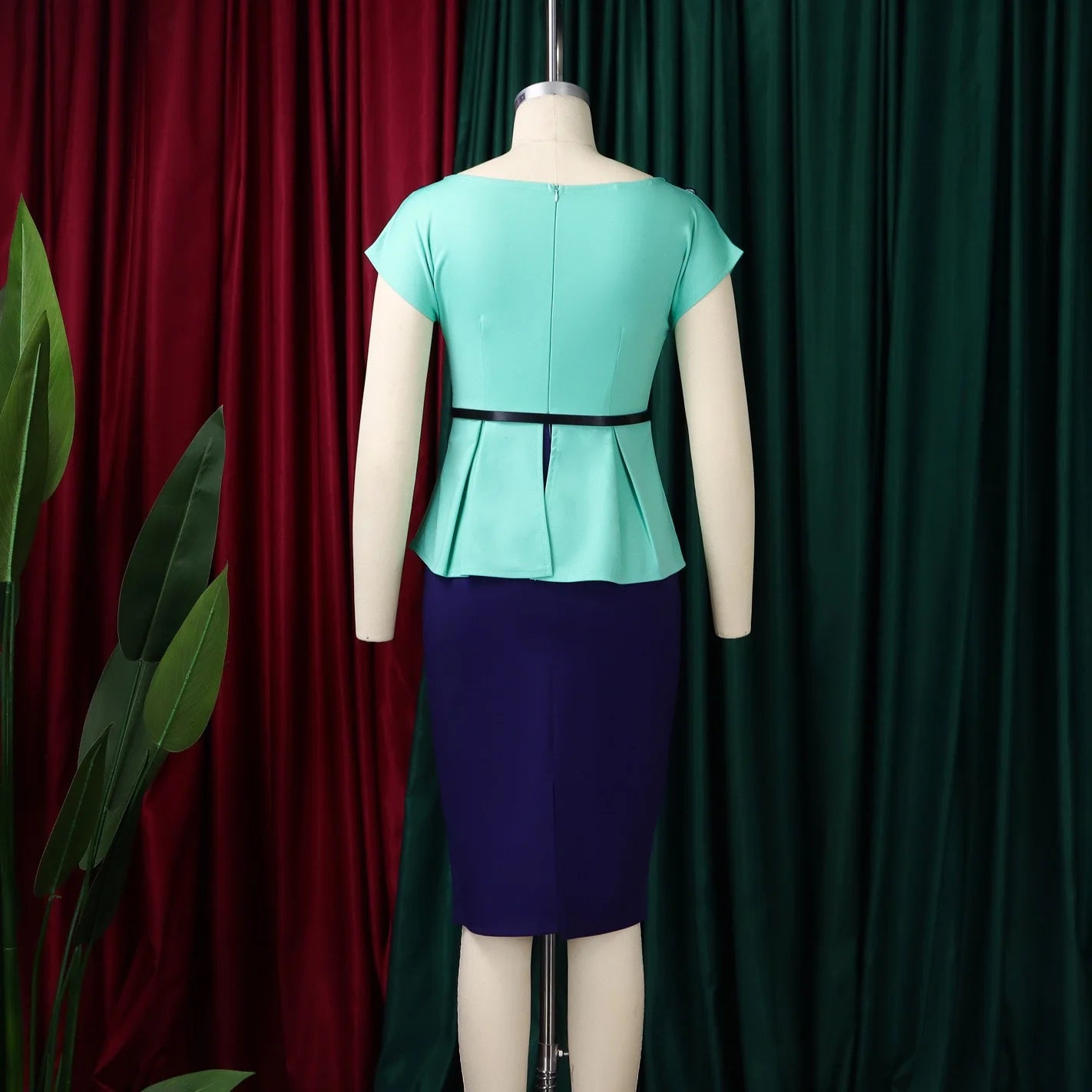 Elegant Office Dresses for Women O Neck Short Sleeve Belt Waisted Package Hips Mid Calf Professional Business Work Dress Midi OL