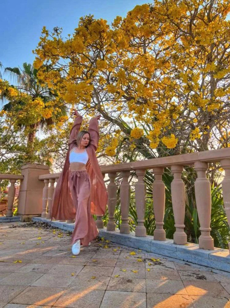 Women 3 Piece Sets Homewear Fashion Casual Lantern Sleeve Cardigan Tops+Wide Leg Pants Suits Lady Spring Soft Three Piece Outfit