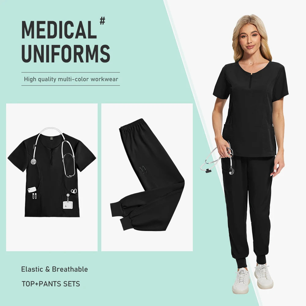 Scrub Sets Uniform Women Joggers Nurse Accessories Elastic Breathable Surgical Uniforms Beauty Salon Lab Coat Pharmacy Work Wear