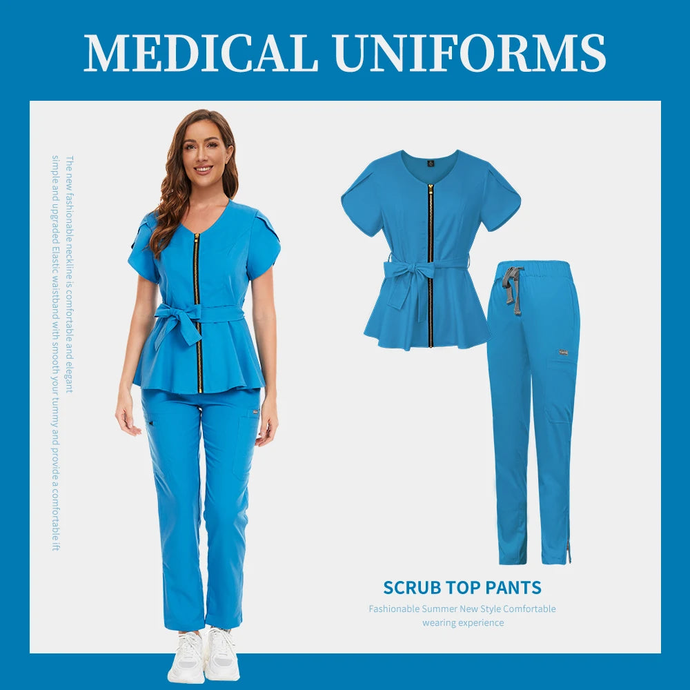 Medical Scrub Set Hospital Staff Uniform Doctor Nurse Surgical Uniforms Woman Pet Grooming Healthcare Nursing Scrub Articles Set