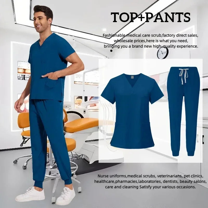 Medical Scrub Nursing Surgical Gown High Quality Elastic Scrub Healthcare Pharmacy Solid Color Uniform Wholesale Workwear Unisex