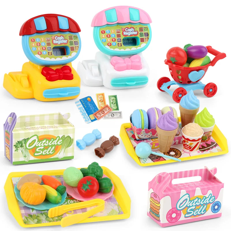 Cash Register Toys Play Calculator Cash, Play Money Ice Cream Vegetables Electronic Calculator Realistic for 3+ Years Old Child