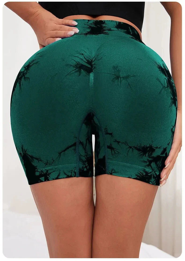 Tie Dyed Seamless Fitness Pants WOMEN'S High Waist and Hip Lifting Sports Tight Shorts Running Sexy Peach Fitness Yoga Shorts