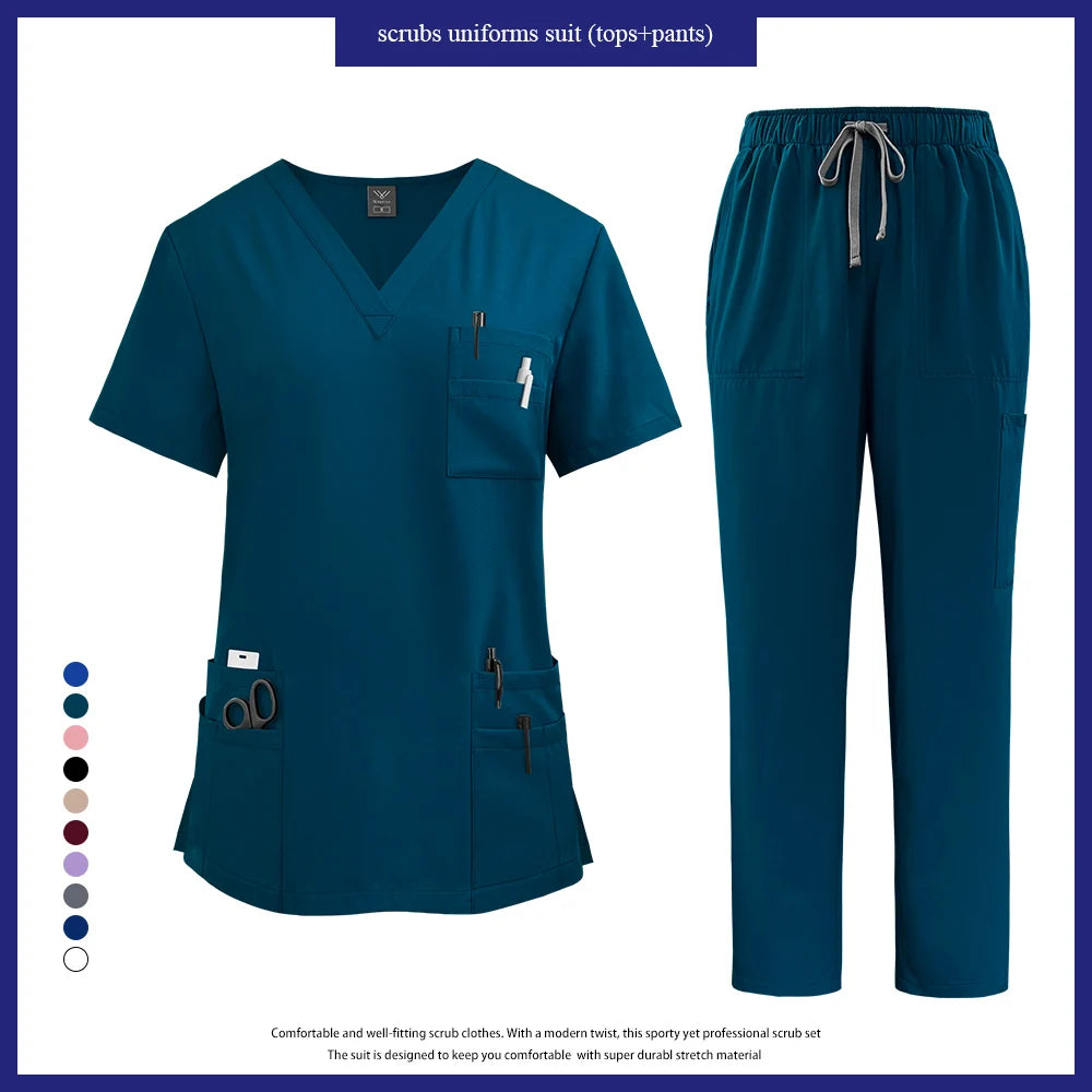 Multicolor Scrub Uniform Women Short Sleeve Tops+Pant Set Nursing Uniform Pet Hospital Doctor Scrub Set Medical Surgery Workwear