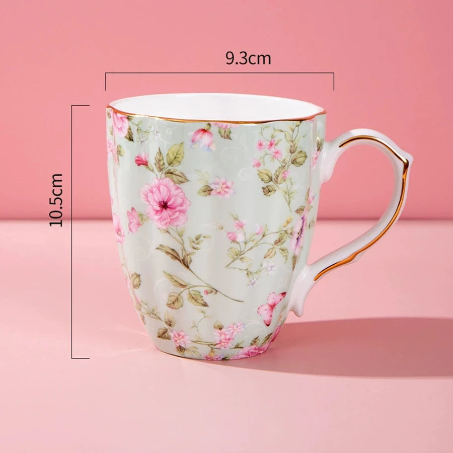 460ML Pumpkin-shaped Ceramic Mug Full cup of flower pattern Coffee Cup Big capacity Breakfast Milk tea cups Gift For Kids Girls