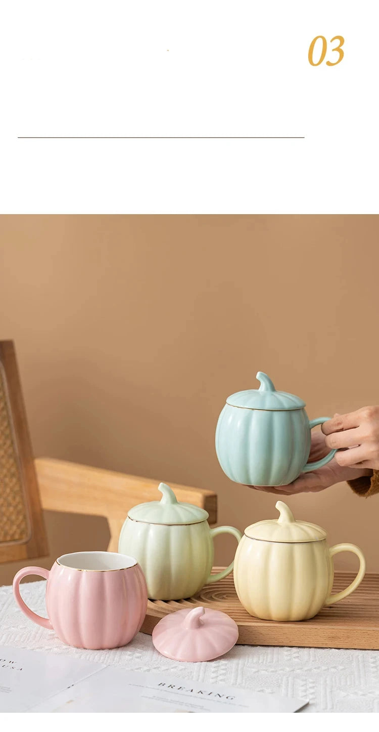 Multicolored Pumpkin Breakfast Mug Household Water Cup Ceramic Coffee Cups with Lid High Beauty Couple Oat Mugs Drinkware