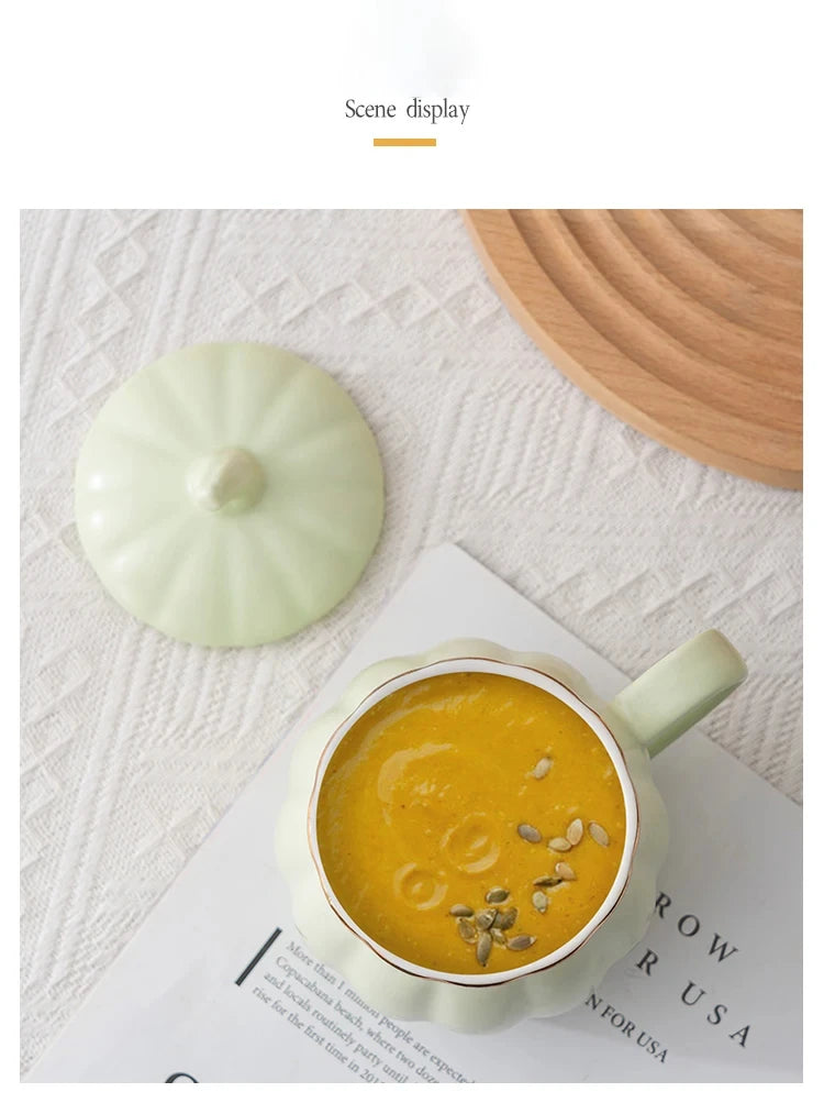 Multicolored Pumpkin Breakfast Mug Household Water Cup Ceramic Coffee Cups with Lid High Beauty Couple Oat Mugs Drinkware