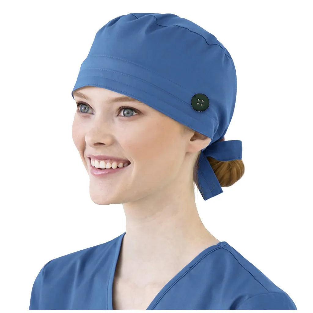 Solid Color Scrubs Caps With Button Pet Grooming Agency Work Scrubs Beauty Work Hats Lab Nursing Scrubs Cap Gorro Enfermera