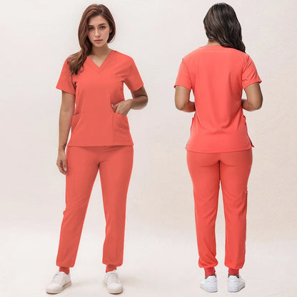 2025 New Nurse Uniforms V-neck Top Jogger Pants Scrub Sets Surgical Workwear Dentist Nursing Suit Hospital Doctor Outfit S21
