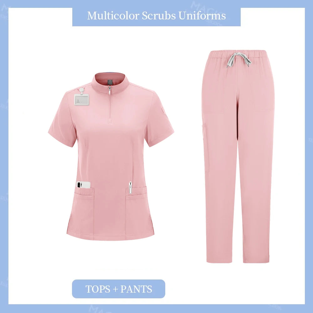 Surgical Uniforms Woman Nursing Sets Pocket Top Straight Pants Medical Nurse Uniform Scrubs Clinical Beauty Salon Hospital Suits