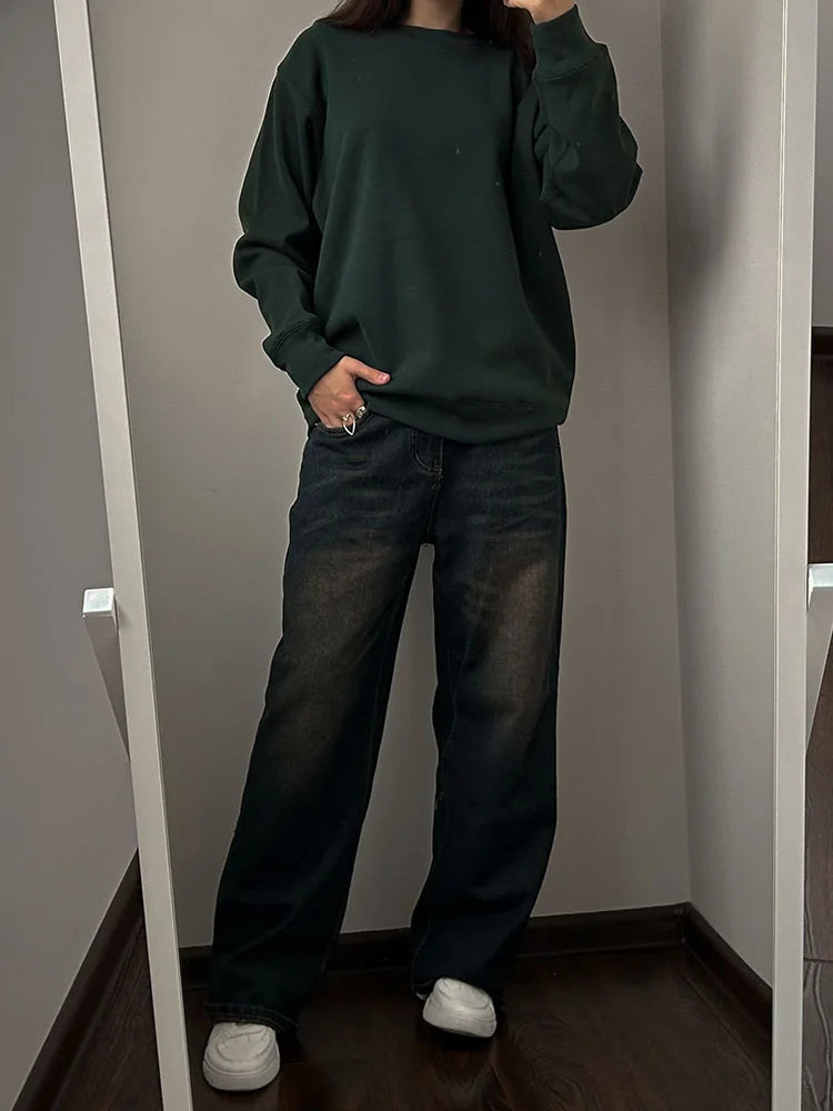 Winter Fleece Sweatshirts For Women Oversized Top Warm Pullovers Black Loose O Neck White Thick Velvet Sweatshirt Women Warm