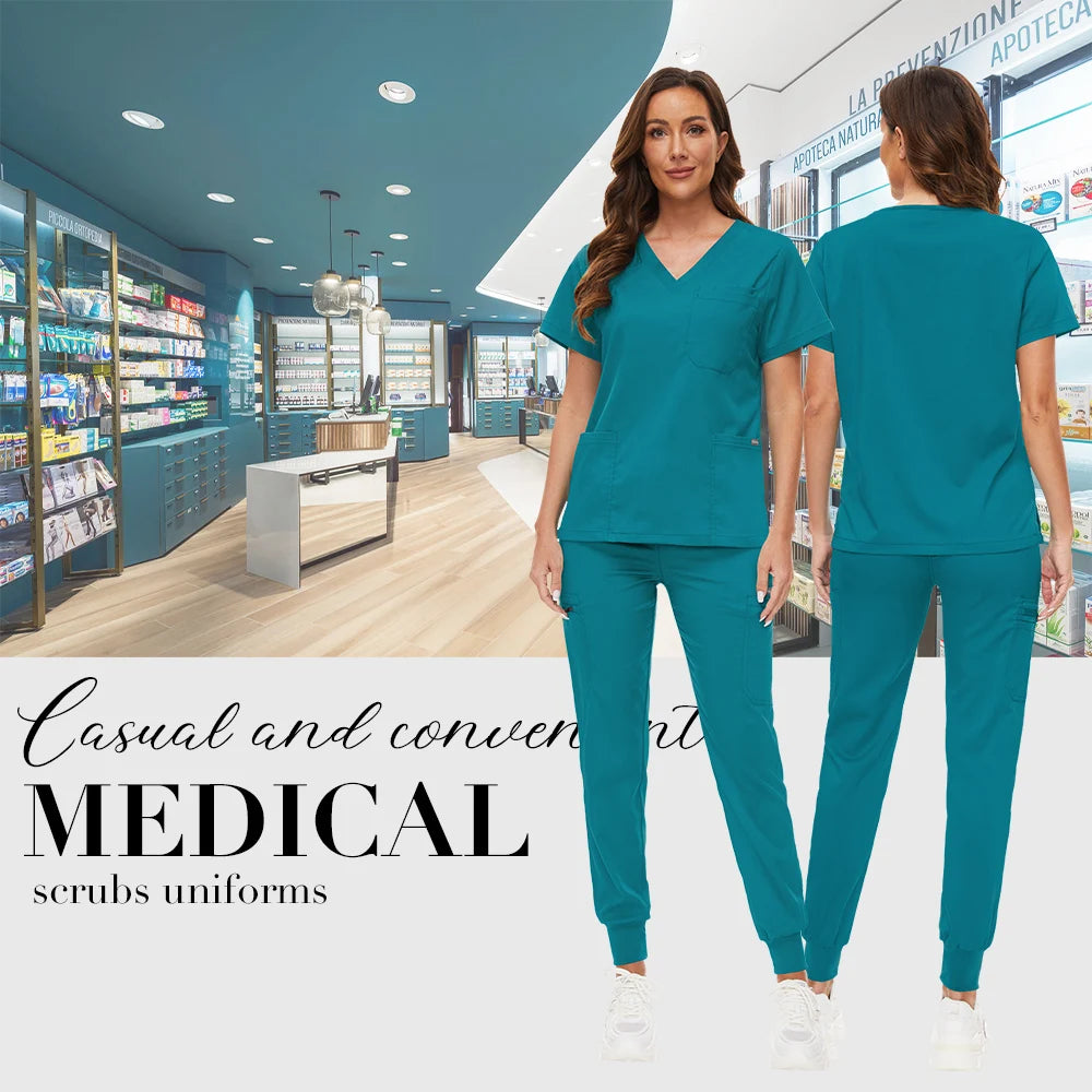 Hospital Scrub Sets Uniform Women Jogger Suit Nurse Accessories Medical Surgical Scrub Sets Pharmacy Healthcare Work Wear Unisex