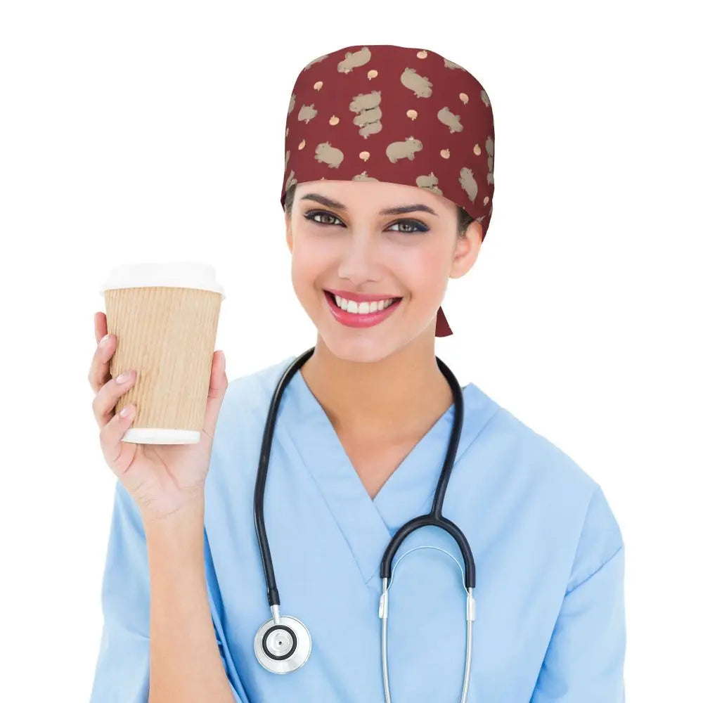 Custom Cartoon Capybara Medical Staff Scrubs Hat Women Men Comic Doctor Nursing Surgical Cap Scrub Caps