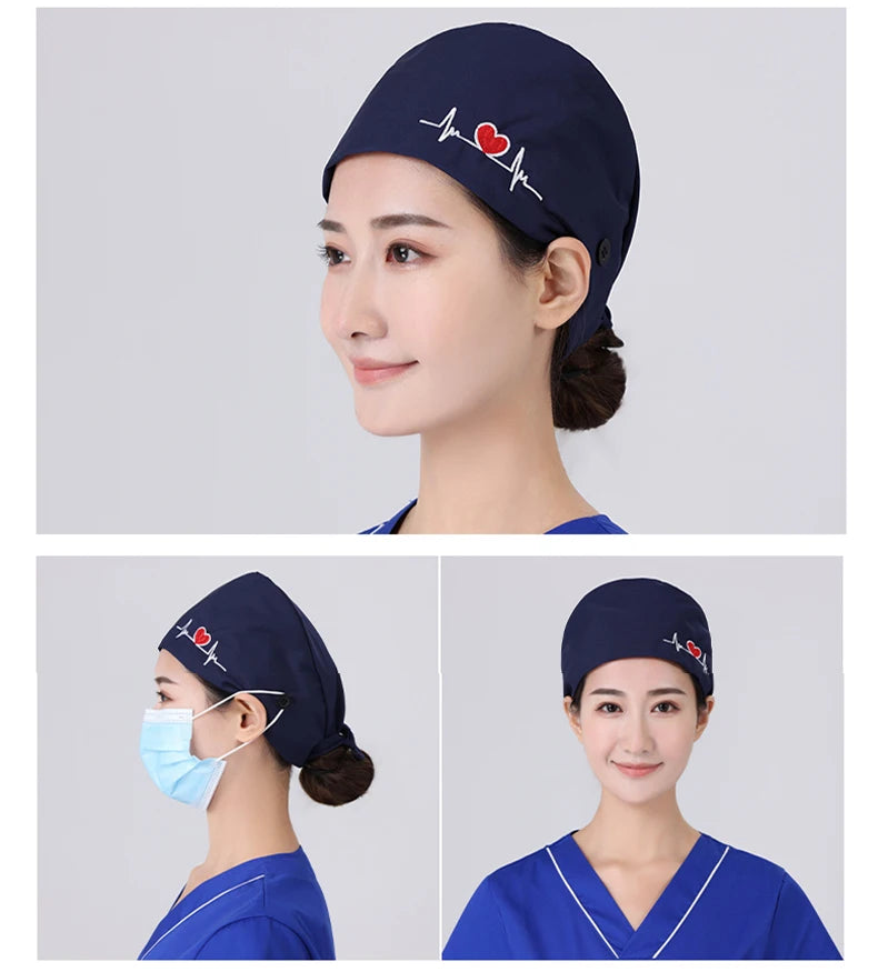 Solid color scrubs caps with button Pet Grooming Agency Work Scrubs Beauty Work Hats Lab nursing scrubs cap gorro enfermera