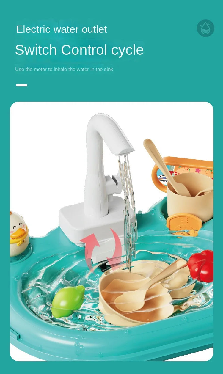 Children's Fishing Toys Electric Pretend Play Toys Dishwashing Basin Toys Gift Kitchen Interactive Toys 2-in-1 Slide Fishing Toy
