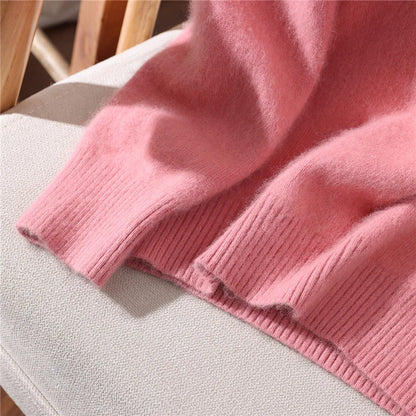 Autumn Winter Sweater Pullover Women's Clothing 100% Mink Cashmere Sweater Pullover O-Neck Basic Long Sleeve Warm Fleece Knitted